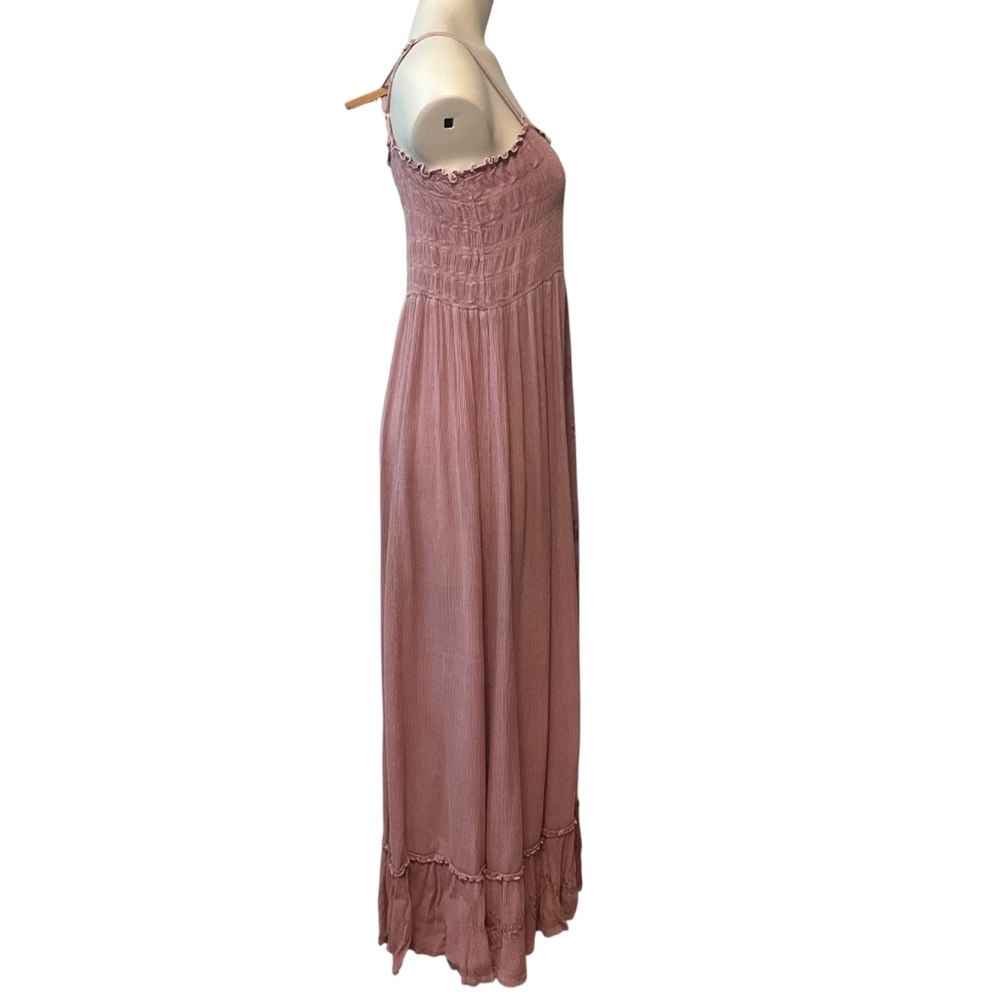 RETRO Small - Medium Maxi Dress Stretch Bust Embroidery Details Mauve Pink Lace - Picture 7 of 8